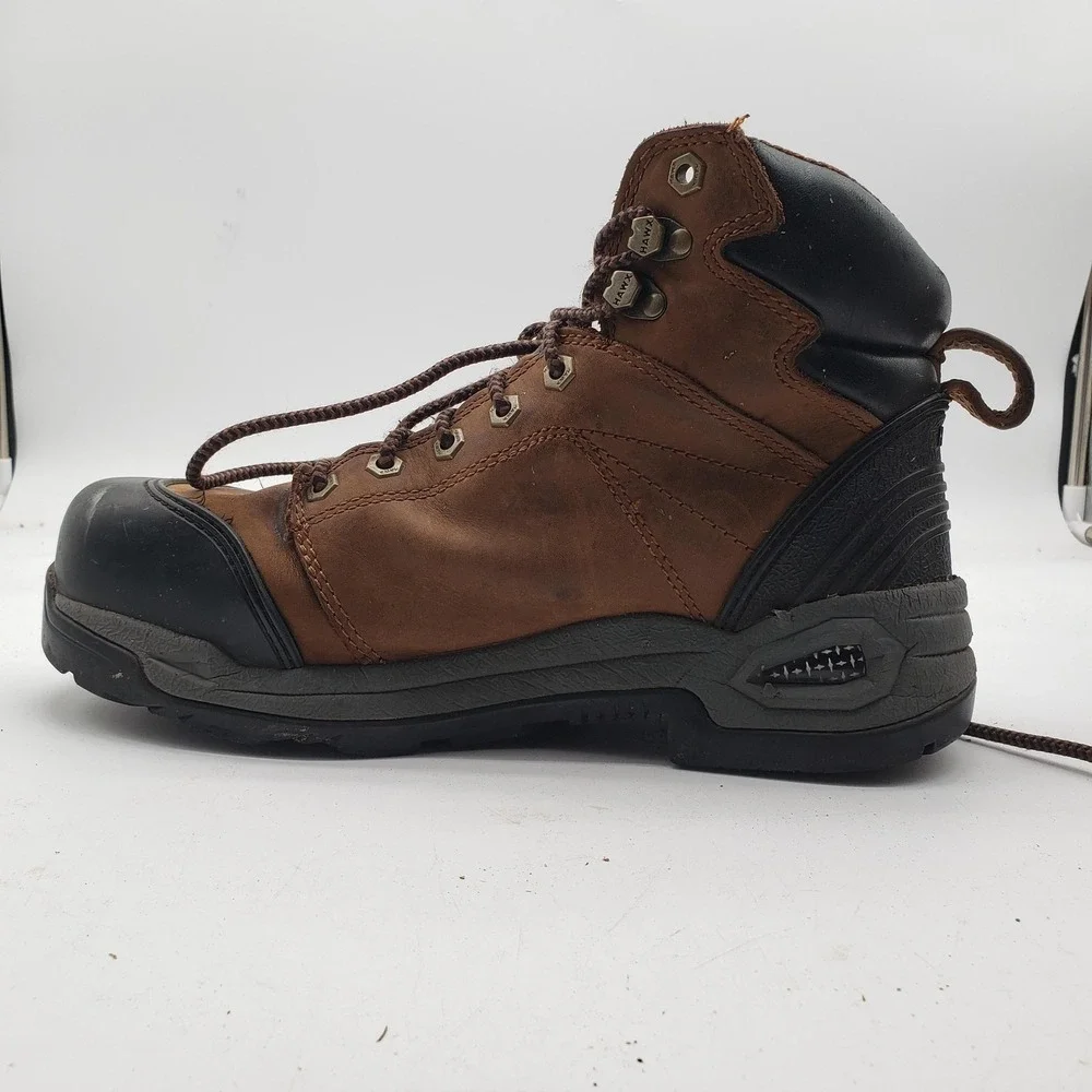 HAWX Boots Mens Size 9.5D‎ Brown Leather Waterproof Comp Toe Work Safety Boots
